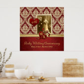 Rubin-Hochzeitsjubiläum Antik Damast Gold Rot Poster (Küche)