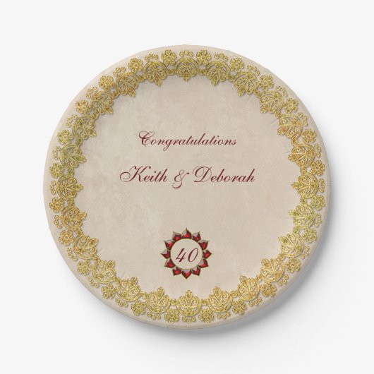 Rubin-Hochzeitsjubiläums-Design Pappteller (Vorderseite)