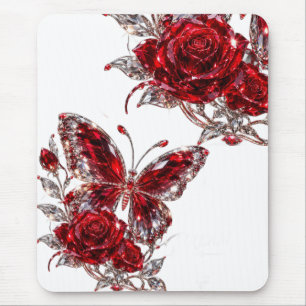 Rubin Kristall Schmetterling & Rose Mousepad