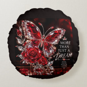Rubin Kristall Schmetterling & Rose Rundes Kissen