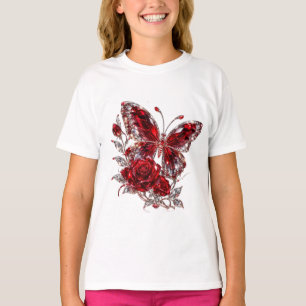 Rubin Kristall Schmetterling & Rose T-Shirt