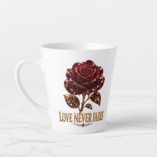 Rubin-Kristallrose – Liebe vergeht nie Milchtasse (Links)