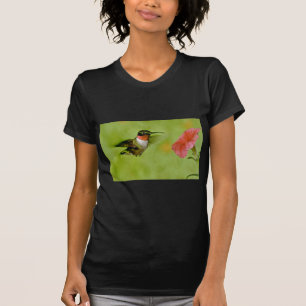 Rubin-throated Kolibri (Mann) mit Petunie Rosa T-Shirt