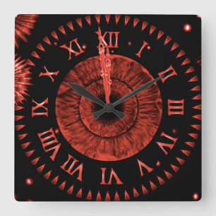 Rubin-Uhr Mitternacht Quadratische Wanduhr