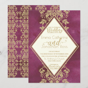 Rubin- und Golddamask-Hochzeit Einladung