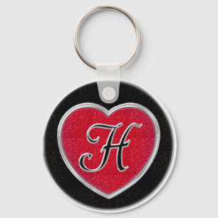 Rubin-und Onyx-Herz-mit Monogramm Schlüsselanhänger