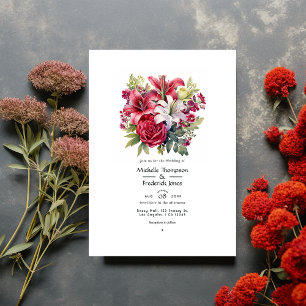 Rubin- und Salbei-Blumen-Winterhochzeit Einladung
