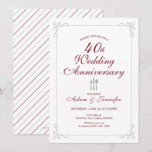 Rubin- und Silberne 40. Hochzeitstag-Einladung Einladung (Vorne/Hinten)