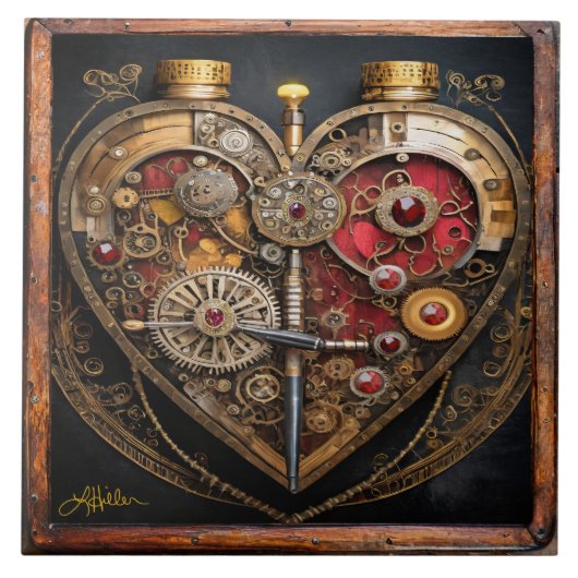 Rubine und Getriebe der Heart Steampunk Serie Fliese (Vorderseite)