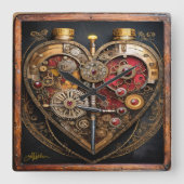 Rubine und Getriebe der Heart Steampunk Serie Quadratische Wanduhr (Vorderseite)