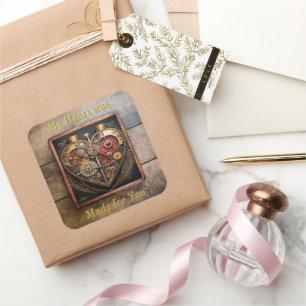 Rubine und Getriebe der Heart Steampunk Serie Quadratischer Aufkleber