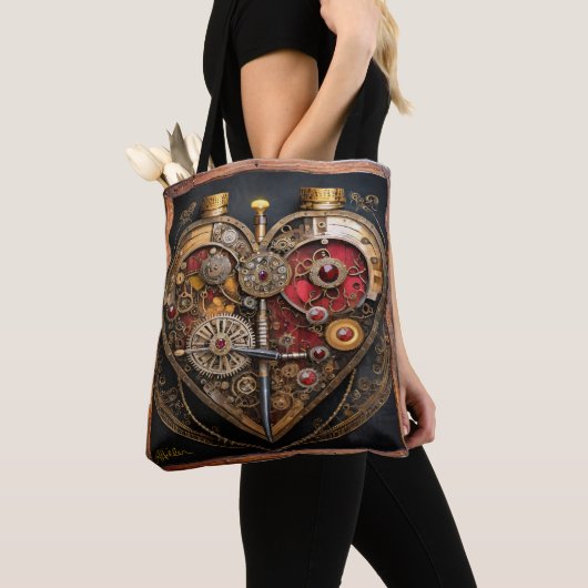 Rubine und Getriebe der Heart Steampunk Serie Tasche (Von Nahem)