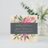Rubinpäonien Blumen Hochzeitseinladung | Quadratis Einladung (Stehend Vorderseite)