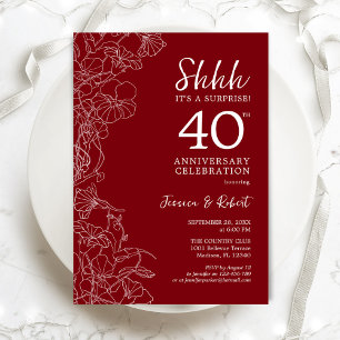Rubinrote Blumenüberraschung zum 40. Jubiläum Einladung