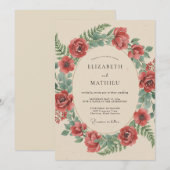 Rubinrote botanische rustikale Hochzeit Einladung (Vorne/Hinten)