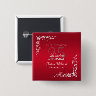 Rubinrote Dekoration 25. Geburtstag   Button