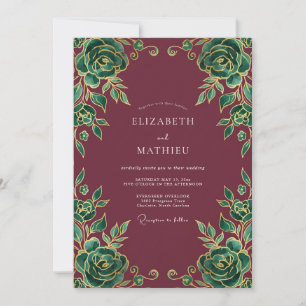Rubinrote Emerald-Rosen-Hochzeit Einladung