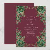 Rubinrote Emerald-Rosen-Hochzeit Einladung (Vorne/Hinten)