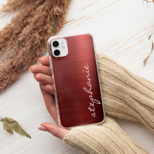 Rubinrote Faux-Bürstenmetall-Optik Case-Mate iPhone Hülle