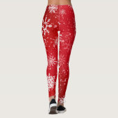 Rubinrote Festive Weihnachtsweiße Schneeflocken Leggings (Rückseite)