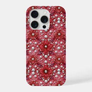 Rubinrote Florale Perlenblüte ✨ Elegante Rote Blum iPhone 15 Pro Hülle