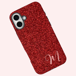 Rubinrote, girly bedruckte Glittermode iPhone 16 Plus Hülle