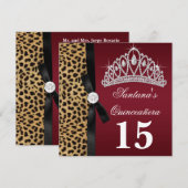Rubinrote Leopard Quinceanera-Einladungen Einladung (Vorne/Hinten)