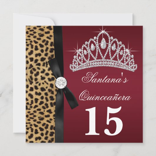 Rubinrote Leopard Quinceanera-Einladungen Einladung (Vorderseite)