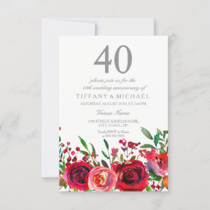 Rubinrote Rose 40. Hochzeitstag Einladung