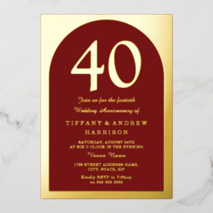 Rubinroter Burgunder 40. Hochzeitstag Gold  Folieneinladung