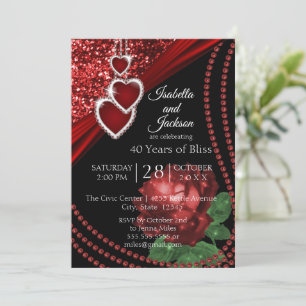 Rubinroter Glitter und Rose Einladung