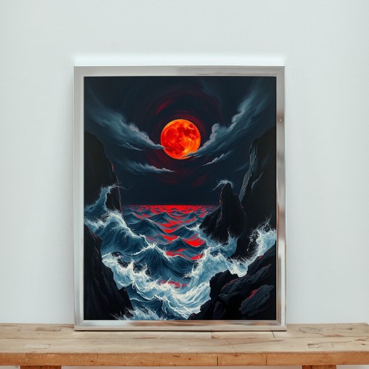 Rubinroter Orb über stürmischen Saphirmeeren Poster