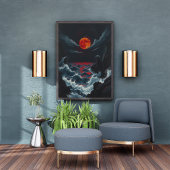 Rubinroter Orb über stürmischen Saphirmeeren Poster