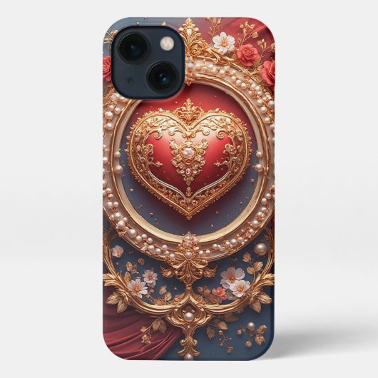 Rubinrotes Herz Blüht Luxuriös ✨ Florale Perle Rom iPhone Hülle (Rückseite)