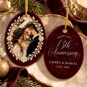 Rubinrotes Spitzen-Jubiläumsgeschenk für Paare zum Keramik Ornament