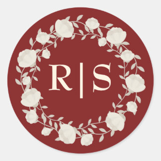 Rubinstrahlen Tiefe Rot und Creme Hochzeit Runder Aufkleber