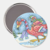 RUBRIK SÜD, PINK FLAMINGOS WINTER MAGNET RUNDE (Vorderseite/Rückseite)