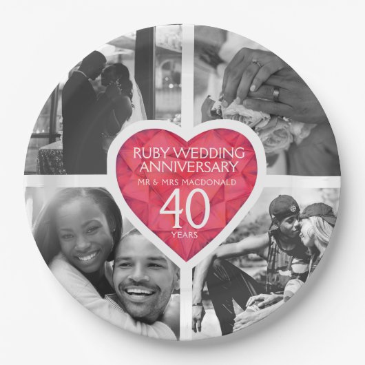 Ruby 40. Hochzeit Geburtshaus vier Fotos Pappteller (Vorderseite)