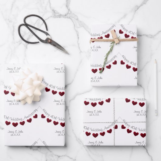 Ruby 40. Hochzeitstag Ehemann & Ehefrau Geschenkpapier Set (Vorderseite)