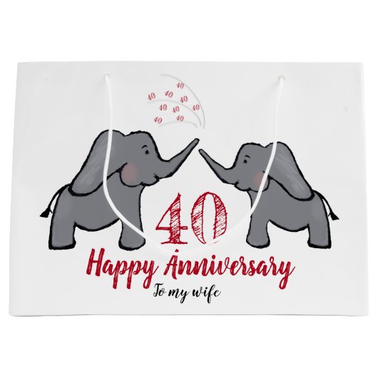 Ruby 40. Hochzeitstag Elefant Ehefrau Große Geschenktüte (Vorderseite)
