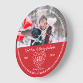 Ruby 40. Hochzeitstag Kontur Brauch Große Wanduhr (Winkel)