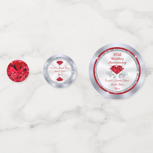 Ruby 40. Hochzeitstag Tischdekorationen Konfetti (Vorderseiten)