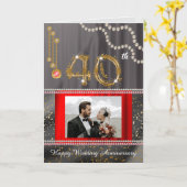 Ruby 40 Jahre Gold Number & Pearls Card Karte (Gelbe Blume)
