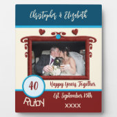 Ruby 40 Jahre Jubiläum hinzufügen Namen Foto blau Fotoplatte (Vorderseite)