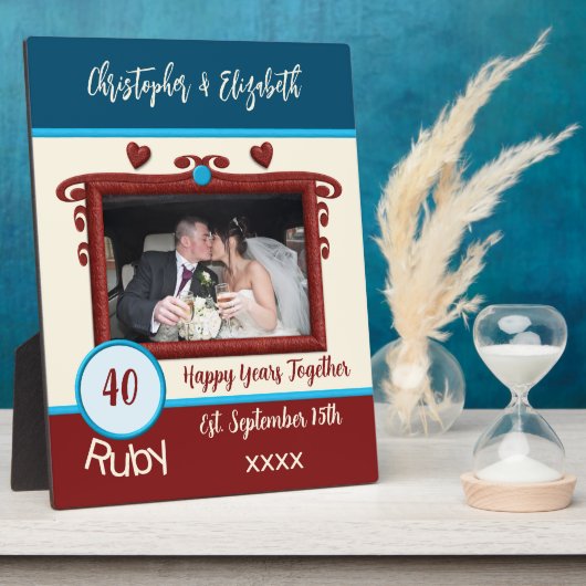 Ruby 40 Jahre Jubiläum hinzufügen Namen Foto blau Fotoplatte (Seite)
