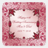 Ruby 40. Wedding Anniversary Square Sticker (Vorderseite)