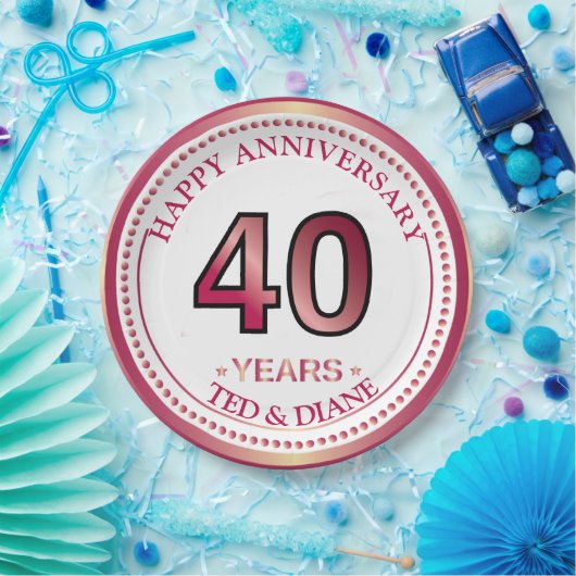 Ruby 40th Anniversary Paper Plate Pappteller (Party)
