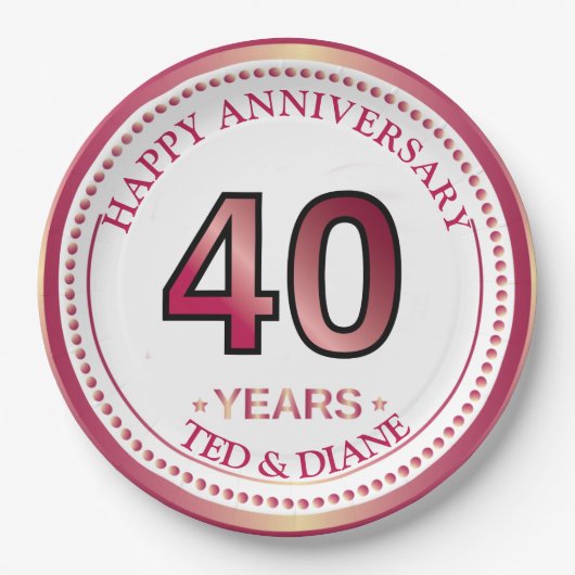 Ruby 40th Anniversary Paper Plate Pappteller (Vorderseite)