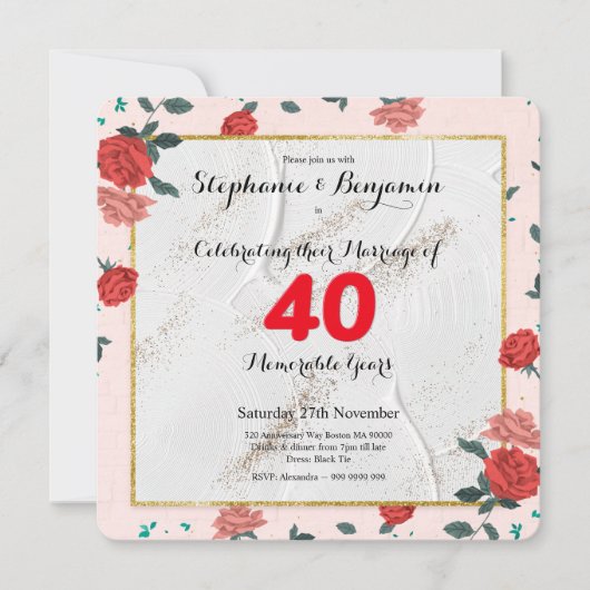 Ruby 40th Wedding Anniversary Custom Typografy Einladung (Vorderseite)