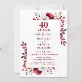 Ruby 40th Wedding Anniversary Floral Monogram Einladung